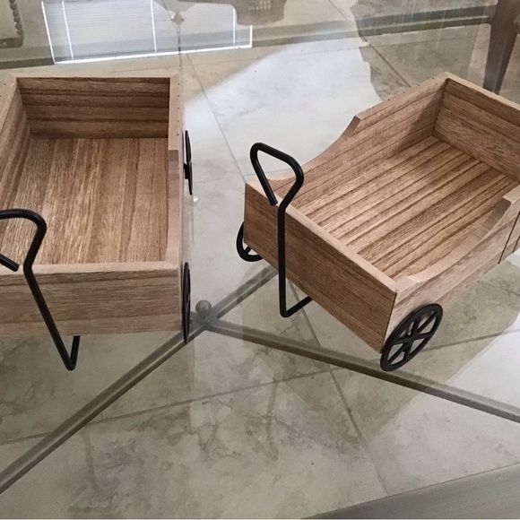 2 pc Mini Pumpkin / Santa Sleigh Wooden Cart / Wagon - Brand New. - Picture 1 of 8